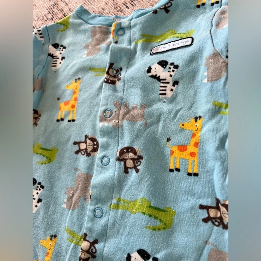 Carter's Blue and Yellow Footie One Piece with Animal Prints